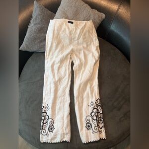 Ann Taylor White Pants with Black Floral Design